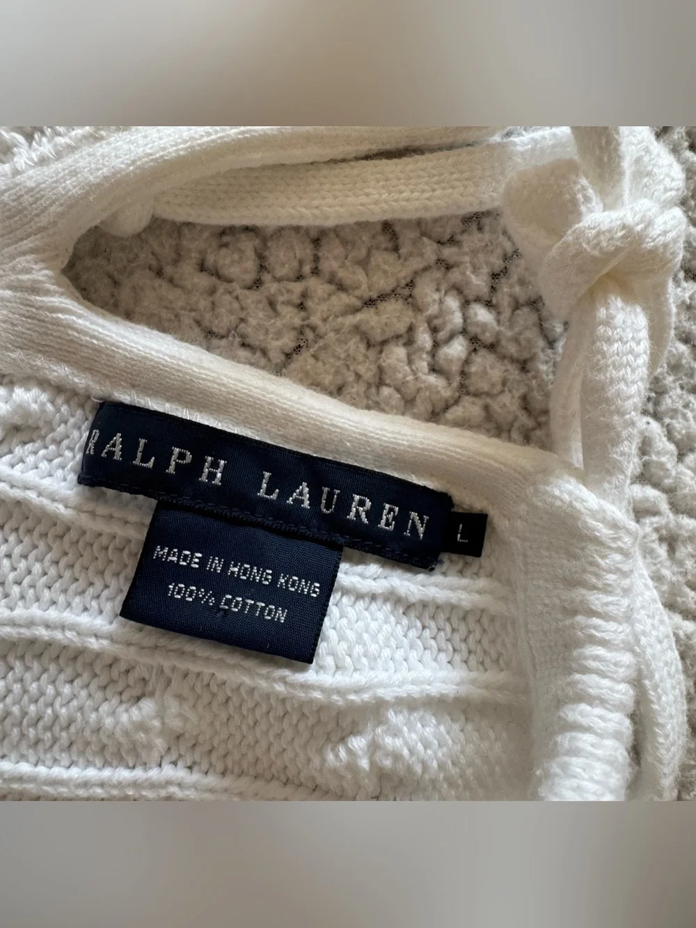 Ralph Lauren Blue Label White Cable-Knit Sleeveless Halter-Neck Tie Top Size L - Picture 5 of 8